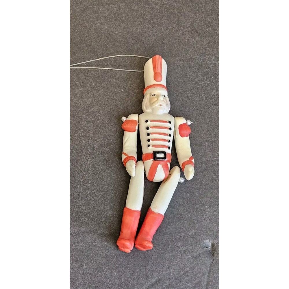 St Helens Ash Creations Porcelain Soldier Nutcracker Ornament White Red Rare